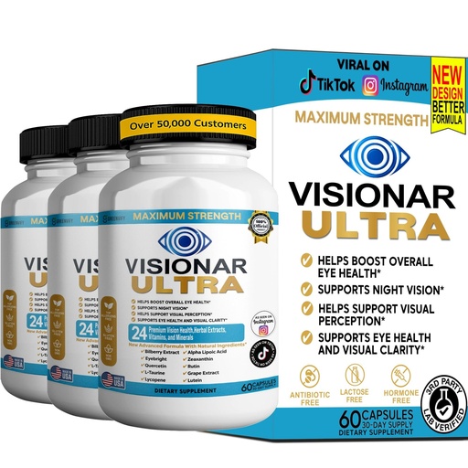 [BRSRGCY7AEFGC336] Visionar Ultra Eye Health Supplement, 24 Vitamins and Minerals, Lutein, Bilberry Extract, 60 Capsules (3)