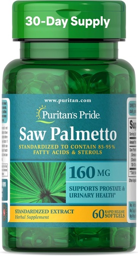 [BRSWIZQ3OV4AYED4] Puritan's Pride Saw Palmetto Özü 160mg, Kişilər Prostate və Urinary Health Support üçün Geleneksel Herbal Dietary Supplement, 60 Rapid Release Capsules