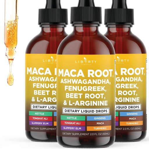 [BRSREFT4OUBQ43IY] Liberty Lifestyle Organic Maca Root Liquid Drops with Ashwagandha, Nettle, Fenugreek, Beet Root and L-Arginine Liquid Multivitamin for Women and Men - 6oz