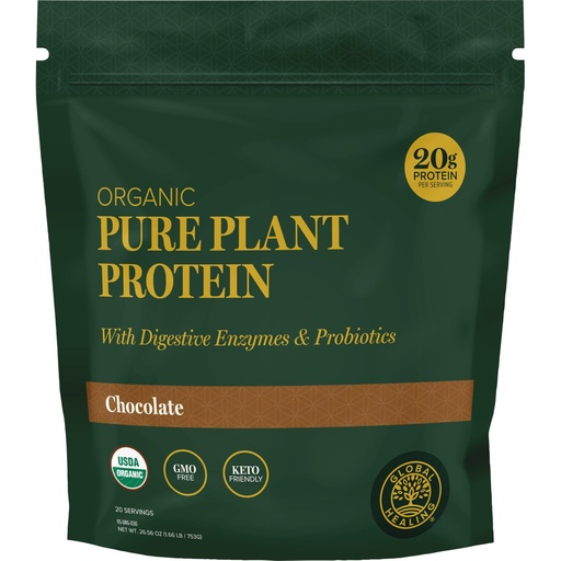 [BRSREH37O55QAEQ2] Global Healing Organic Plant Chocolate Protein Powder for Men and Women 20g - Dairy Free Protein Powder with Digestive Enzymes & Probiotics to Support Gut Health (1.6 Lbs)