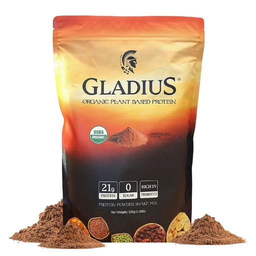 [BRSRAFAECAJQODI7] GLADIUS Organic Plant Based Protein Powder | Chocolate | 15 Servings | 21g of Protein | Plant Based | No Sugars Added | Rich in Probiotics