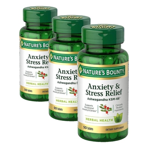 [BRSRGFTROQPAO3TH] Nature's Bounty Stress Relief Ashwagandha KSM 66 Tablets,Mood Support,50 Count (Pack of 3)