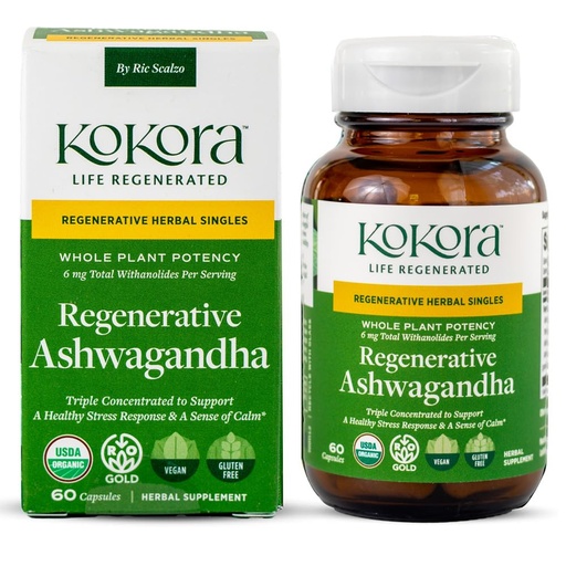 [BRSREFT4OYHR6C3H] kokora Regenerative Ashwagandha -Regenerative Organic Certified - Stress Relief & Sleep Supplement* - Containing Withanolides - Vegan, Non-GMO - 60 Capsules - 30 Servings