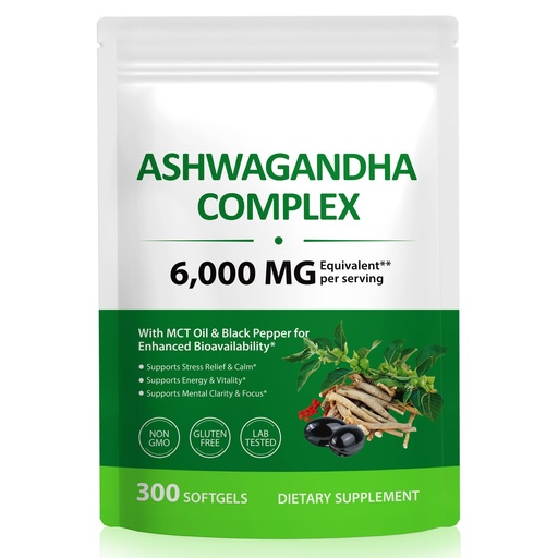 [BRSRGGL7CMCWCDTX] Ashwagandha Extract Softgels, 300 Softgels - with MCT Oil & Black Pepper - Herbal Supplement for Relaxation & Calm Mood