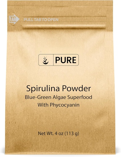 [BRSW2ZQ2OIIRQ3T4] INGREDIENTES ORIGINAIS PUROS Spirulina Powder (4 onças) Algas Verdes Superalimento com Phycocianina