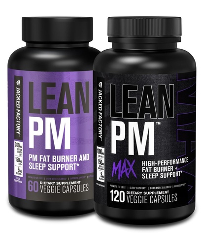 [BRSROCAZBAHQMD3J] Jacked Factory Lean PM & Lean PM Max Night Time Fat Burner, Sleep Aid Supplement, & Appetite Suppressant for Men and Women (180 Capsules)
