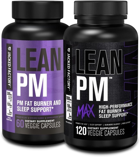 [BRSROCAZBAHQMD3J] Jacked Factory Lean PM &amp; Lean PM Max Night Time Fat Burner, Sleep Aid Supplement, " Appetite Suppressant for Men and Women (180 Capsules)