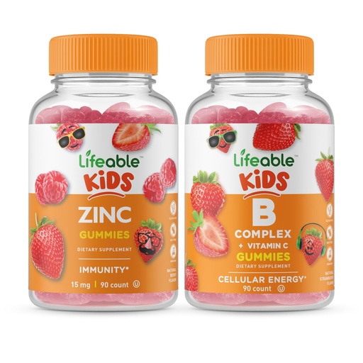 [BRSW2H36A4BAKHQU] Lifeable Zinc Kids + B Complex Kids, Gummies Bundle - Great Tasting, Vitamin Supplement, Gluten Free, GMO Free, Chewable Gummy