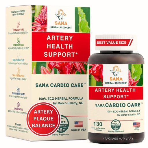 [BRSREYLYBYFBMHI7] Artery Plaque Removal Formula | 4-Element All-Natural Supplement to Support Blood Pressure, Healthy Cholesterol, and Heart Rhythm | 130 Easy-to-Swallow Capsules | by Sana Herbal