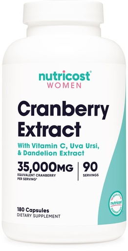 [BRSRMHQOA4BAAAL2] Nutricost Cranberry Extract for Women 180 Capsules for 90 Servings – with Vitamin C, Uva Ursi & Dandelion Root, Vegan, GMO-Free & Gluten-Free