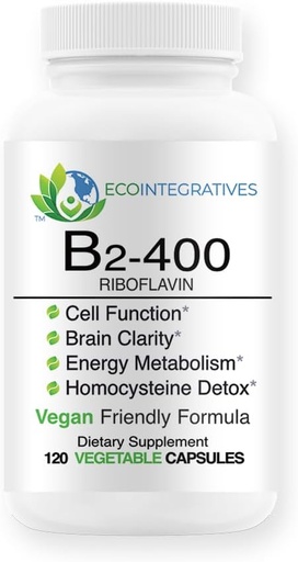[BRSRA2TYBN6QAETF] B2-400 Pure Riboflavin - Nervous System Health, Homocysteine Detox, Cardiovascular, Helps Boost Energy, Mental Clarity, Metabolism and Cell Function (120)