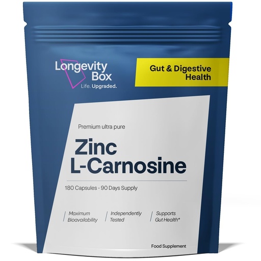 [BRSRAAT6AQHQ223O] Zinc L-Carnosine Supplement – 75mg x 90 Capsules, Maximum Bioavailable (2 per Serving), Supports Gut Health & Digestive Comfort – 3-Month Supply