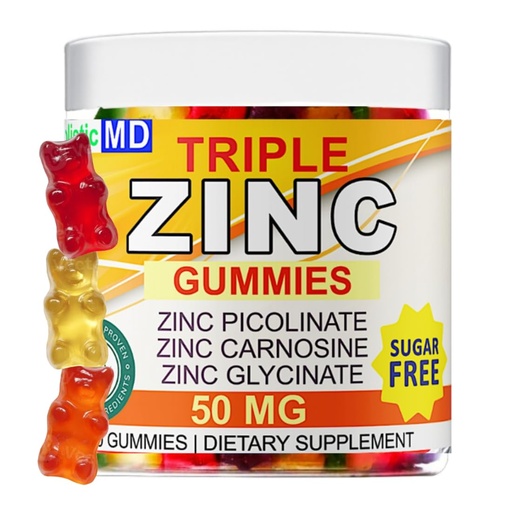 [BRSRGHTYPMHA2FAY] Zinc 50mg Triple Zinc Picolinate Carnosine and Glycinate - Zinc Supplements Gummies 3-in-1 high bioavailable Forms with Monk Fruit - 3 Flavors Lemon, Strawberry, Orange - Vegan Sugar Free 60 Servings
