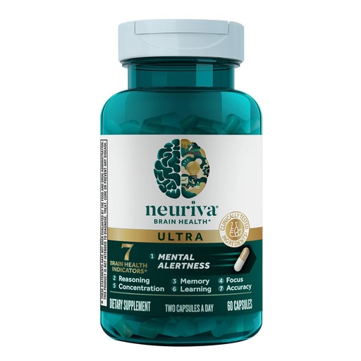 [BRSRYYA6O4MB4A33] NEURIVA Ultra Brain Supplements for Memory and Focus, Phosphatidylserine, Cognivive, Neurofactor, Folic Acid, Vitamin B12 & Vitamin B6, 60 Count Capsules (Pack of 12)