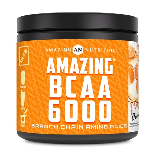 [BRSROCALOEIWG23X] Amazing Nutrition Amazing BCAA 6000 | 6 Grams BCAA Per Serving | 30 Servings Powder | Branched Chain Amino Acid Supplement | Made in USA (Natural Orange)