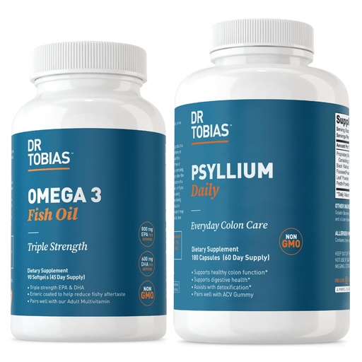 [BRSROCAZAAJRSFDB] Dr. Tobias Omega 3 Fish Oil & Psyllium Daily Supplements for Heart, Brain & Immune Support, Healthy Bowel Movement Supports with Psyllium Husk Capsules