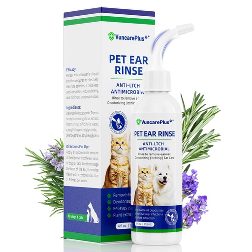 [BRSRGFQPOEMQIFL2] Cat & Dog Ear Cleaner Solution, Soft Nozzle Ear Treatment for Dogs & Cats, Gently Removes Ear Wax & Debris, Soothes Ear Itching & Inflammation, Deodorizing Pet Ear Wash with Thyme 4 fl oz