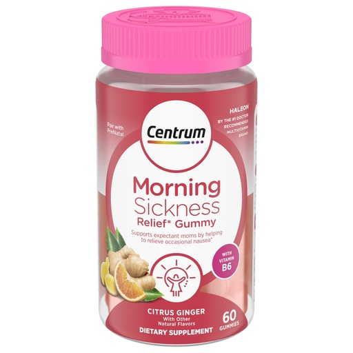 [BRSRMAI7OB6WK2T2] Centrum Morning Sickness Relief Gummies, Citrus Ginger Flavor - 60 Count, Up to 60 Day Supply