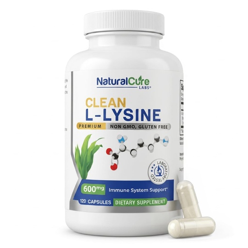 [BRSWGADYDEGR43AZ] Natural Cure Labs Clean L-Lysine 600mg, 120 Capsules | Vegan, Non-GMO, & Gluten Free