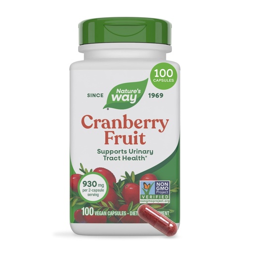[BRSWIYTQAYOW2A3I] Nature's Way Cranberry Fruit Capsules, Cranberry for Urinary Tract Health Support*, Whole Fruit Formula, 930 mg per 2-Capsule Serving, Vegan Supplement, Non-GMO Project Verified, 100 Capsules
