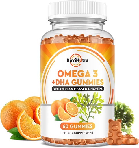 [BRSROGT2OAFWEHL4] Omega 3 Gummies, Omega 3 Fish Oil Supplements Alternative with EPA & DHA, CoQ10, Folate, Vitamin A, D3, E, Supports Brain, Joint, Heart, Eye, and Immune System Function-Orange Flavor, 60 Gummies