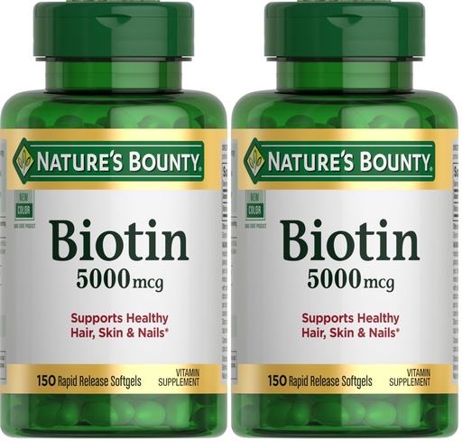 [BRSRGGQTAAFA4CIU] Nature's Bounty Biotin, Supports Metabolism for Cellular Energy and Healthy Hair, Skin, and Nails, 5000 mcg, 150 Softgels (Pack of 2)