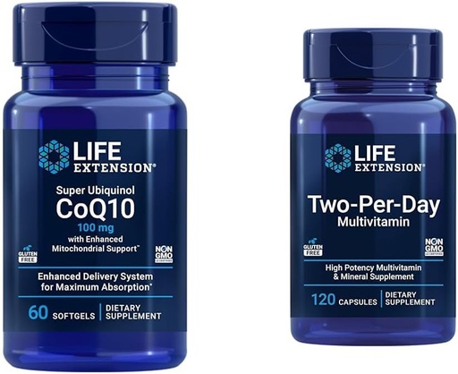 [BRSRAZAYCQNB6HLU] Life Extension Super Ubiquinol CoQ10 60 Softgels & Two-Per-Day Multivitamin 120 קפסולות Bundle