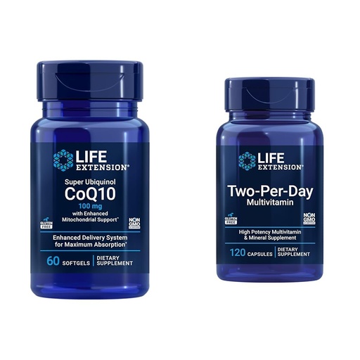 [BRSRAZAYCQNB6HLU] Life Extension Super Ubiquinol CoQ10 60 softgels & Two-Per-Day Multivitamin 120 Capsules Bundle