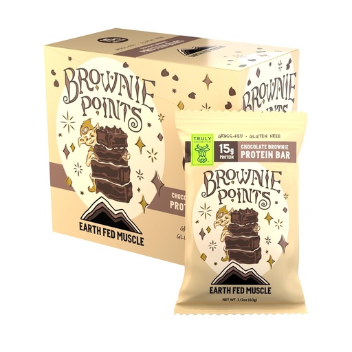 [BRSRGFL3C55B4CL4] Earth Fed Muscle Brownie Points – Chocolate Brownie Grass Fed Whey Protein Bars | 15g Protein Snack | Gluten Free, Non-GMO, All-Natural Clean Energy | 2.12 oz Bars (10 Count)