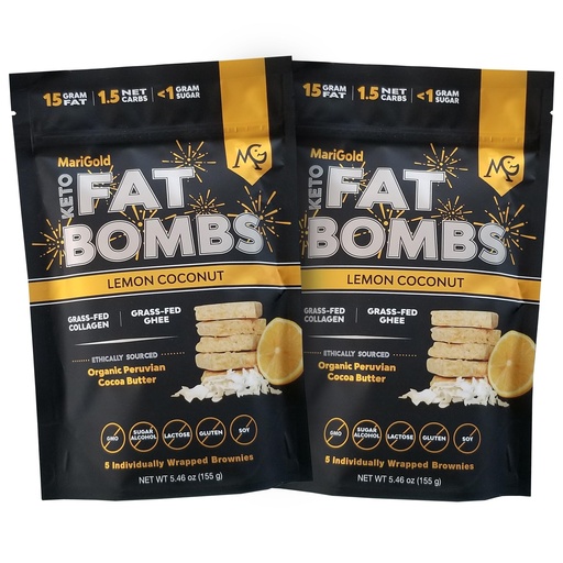 [BRSREZQ5OF4BUCI7] MariGold Keto Fat Bombs - Lemon Coconut - Low Carb, Collagen Rich, Grass-fed Ghee, Organic Cocoa Butter, Gluten-Free, Non-GMO (2 bags, 5 Servings Each)