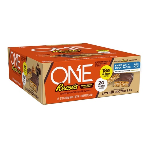 [BRSRGCQFBMPWK3D4] ONE Reese's Peanut Butter Chocolate Layered Flavored Protein Bars, Gluten Free with 18g Protein and 2g Sugar, Pantry Staples, 2.12 oz (12 Count)