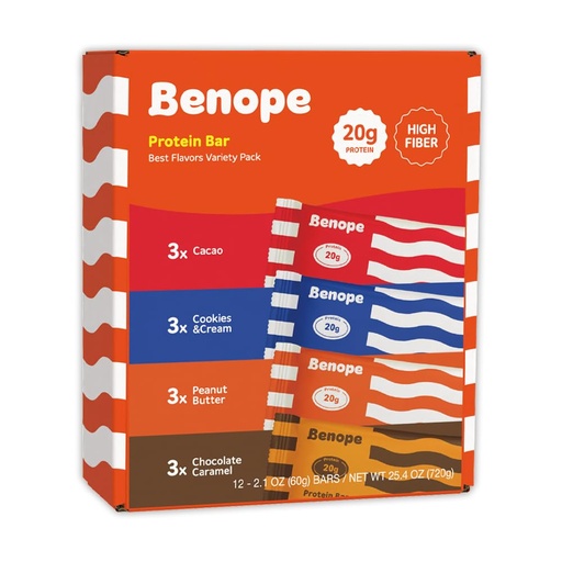[BRSREYIBOQPWMHYZ] Benope Protein bar Best Flavors Variety Pack 60g x 12ea, high protein, low sugar, low carb, energy bar, nutritious snack, high protein snacks