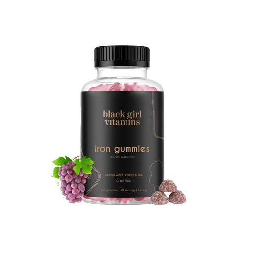 [BRSRAY3QA4OWYEI4] Black Girl Vitamins - Iron Gummies (20 mg), Supports Iron Deficiency & Anemia, Gluten-Free, Gelatin Free, Made in The USA (Grape, 60 Count) 30 Day Supply