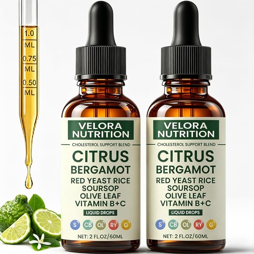 [BRSRGCA6CUJQ4CTH] Red Yeast Rice Cholesterol Cleanse, Citrus Bergamot Red Yeast Rice Cholesterol Cleanse | with Citrus Bergamot, Soursop, Olive Leaf & Vitamin C+D - 2 FL.OZ (2PCS)