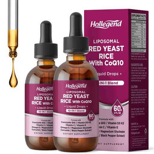 [BRSREAIYOAIGEGQU] Liposomal Red Yeast Rice with CoQ10 Liquid Drops, Organic Red Rice Yeast Extract with Citrus Bergamot,Omega-3,Magnesium Glycinate, Vitamin D3 K2,Vegan,Natural Blueberry Flavor, 4 FL OZ