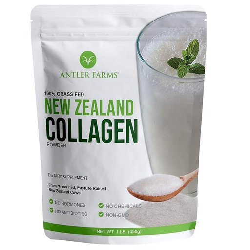 [BRSWGZQ5PMAR6HTL] Antler Farms - 100% Pure New Zealand Collagen Powder from Grass Fed Cows, Unflavored, 1 lb - Hydrolyzed Cold Water Soluble Peptides, Keto Friendly, Bioavailable, Quick Dissolving