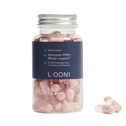 [BRSROGARBN7GACLD] LOONI PMS Relief Balance Beam Supplement for Women – Hormone Balance for Menopause, B12, Omega-6, Zinc & Nootropics – Supports Mood Swings, Cramps, Cravings – 60 Vegan Capsules