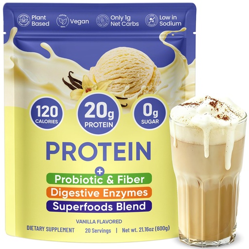 [BRSRGAABBEMGKHL4] Venture Pal Vanilla Vegan Protein Powder, 20g Plant Protein with Superfood, Probiotics & Digestive Enzymes, Low Sodium, Easy to Digest Pea Protein | Keto | Dairy & Gluten Free | Non-GMO | 20 Servings