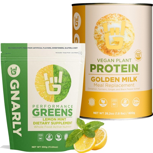[BRSRABT6CMFAKHL2] Golden Milk Vegan Protein Powder and Gnarly Performance Greens Lemon Mint (11.64 oz)