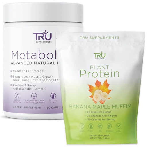 [BRSREAI7PIIQIALB] TRU Supplements Metabolism and Plant Based Protein Bundle, Advanced Fat Loss Support and Vegan Protein with BCAA, EAA, 27 Vitamins, 20g Brown Rice & Pea Protein, No Artificial Flavors