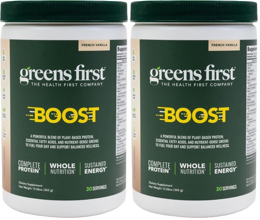 [BRSRGFI7AAFQODL5] Greens First Boost - Plant-Based Protein & Balanced Nutrition - Superfood Shake Mix - No Wheat or Soy - Dairy-Free - Vegan - French Vanilla, 12.06 oz. (Pack of 2)