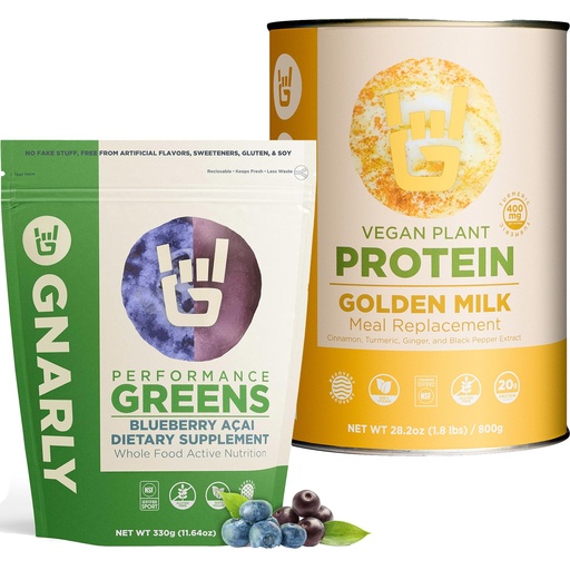 [BRSRABT6DMGQKEY7] Golden Milk Vegan Protein Powder and Gnarly Performance Greens Blueberry Açai, (11.64 oz)