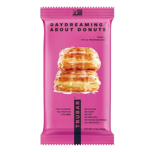 [BRSWGAY3AQIQ22Y6] TRUBAR Vegan Protein Bar, Daydreaming About Donuts, Gluten Free, Plant Based Protein, Dairy Free, Non GMO, Soy Free, No Sugar Alcohols, 12G Protein, 12G Fiber, 23G Carb, On the Go Snack Bars, 1 CT