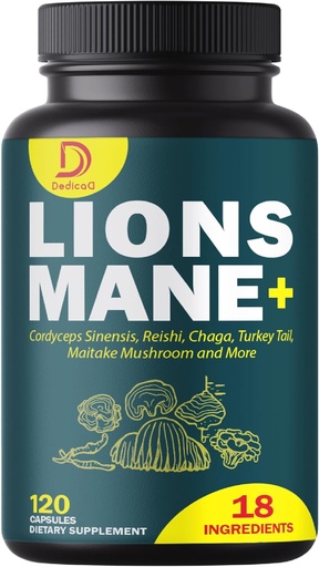 [BRSROYACBECQ2ELV] 18in1 Mushroom Supplement Complex - with Lion's Mane, Cordyceps Sinensis, Reishi Mushroom - Support Brain Supplement for Energy, Memory and Immune System - 120 Capsules