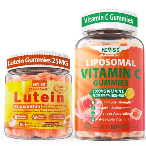 [BRSRAEACCMDROE3O] NEVISS 1Pack Liposomal Vitamin C 1000mg Gummies + 1Pack Lutein Zeaxanthin Supplements Gummies