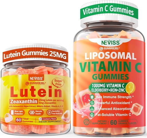 [BRSRAEACCMDROE3O] NEVISS 1Pack Liposomal Vitamin C 1000mg Gummies + 1Pack Lutein Zeaxanthin Supplements Gummies