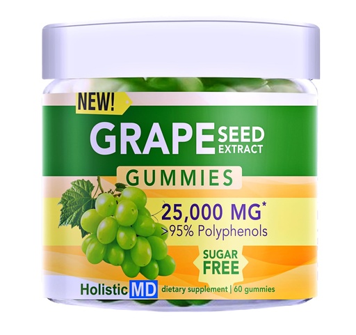 [BRSRAHYECEORYHQ2] Grape Seed Extract Gummies | Grape Seed Oil 25,000 mg 50x Original | >95% Polyphenols | #1 Grape Seed Gummies in USA | Sugar Free Vegan | Grape Flavor 60 ct