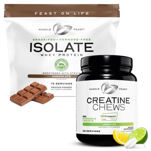 [BRSRMCQPCIOR62TV] Muscle Feast Isolate + Creatine Candy Bundle: 1 Whey Protein Isolate (Chocolate, 5lb) + 1 Creatine Candy (Lemon Lime, 360) | Premium Supplements, Vegetarian, Gluten Free