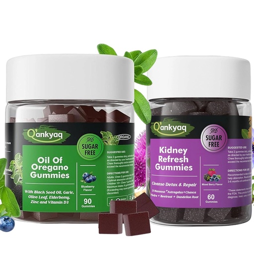 [BRSREHYPOR5AIE3F] Q'ankyaq Oregano Oil with Black Seed Oil Organic Gummies and Kidney Cleanse Detox & Repair Gummies