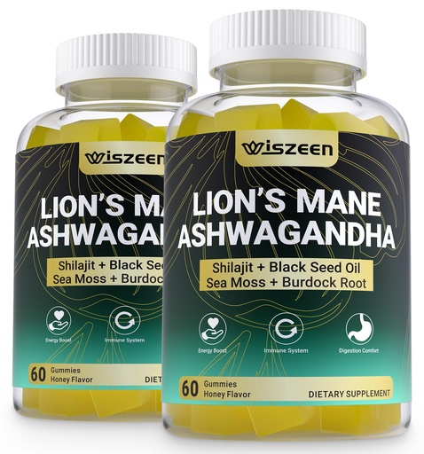 [BRSRE2Q7BYMBUFY4] Ashwagandha Gummies - Lions Mane Gummies, Ashwagandha Lion's Mane Supplement with Shilajit, Sea Moss, Black Seed Oil for Adults - Energy, Cognitive & Immune Support